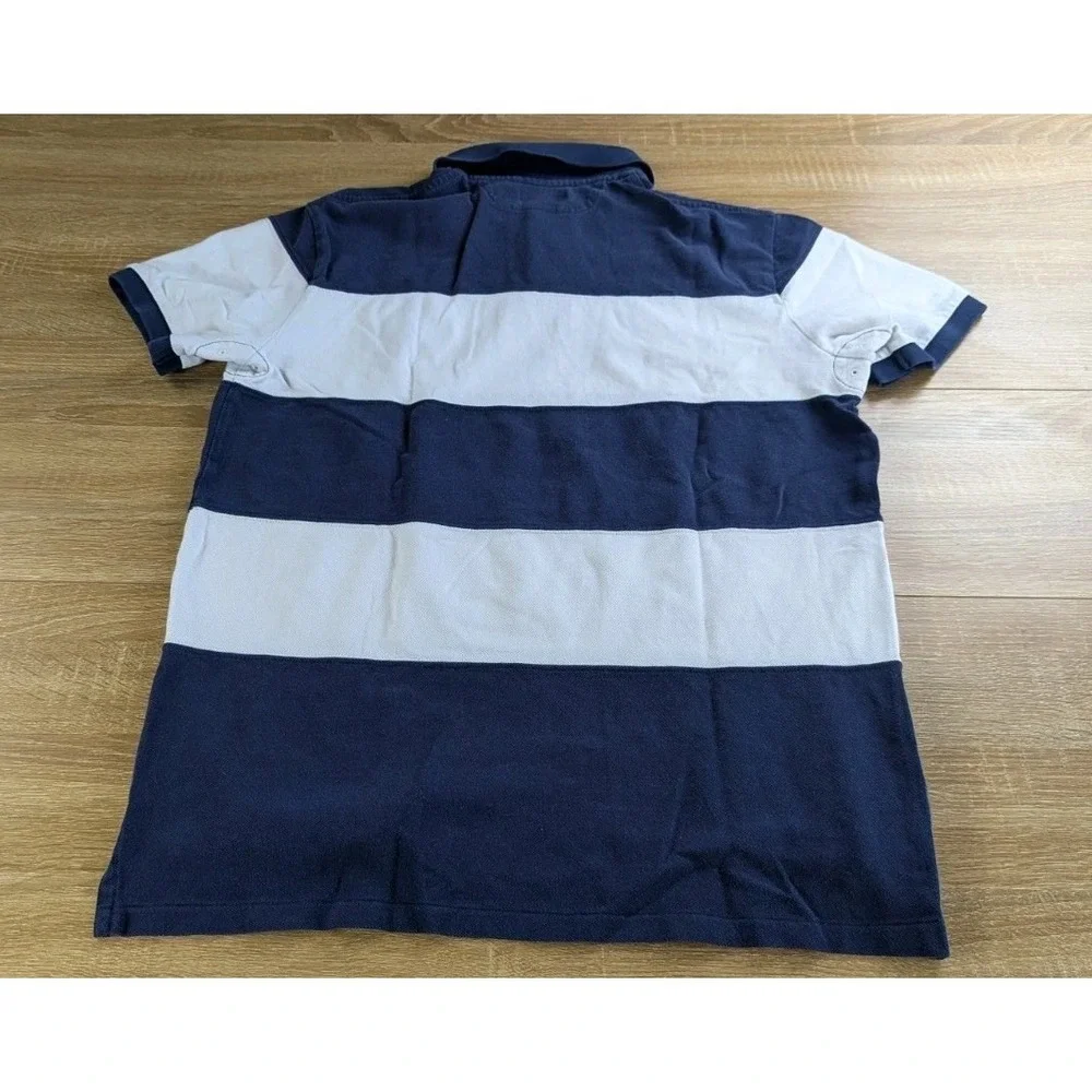 Polo Ralph Lauren Big Pony Mens L Custom Fit Rugby Stripe Crest Shirt Navy White